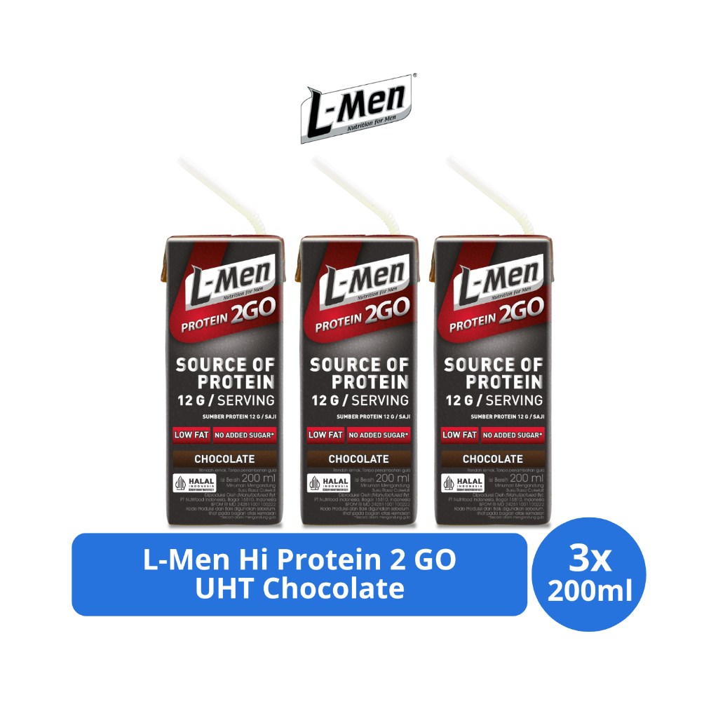 Jual L-Men Hi Protein 2 GO UHT Chocolate 200ml x 3 pcs | Shopee Indonesia