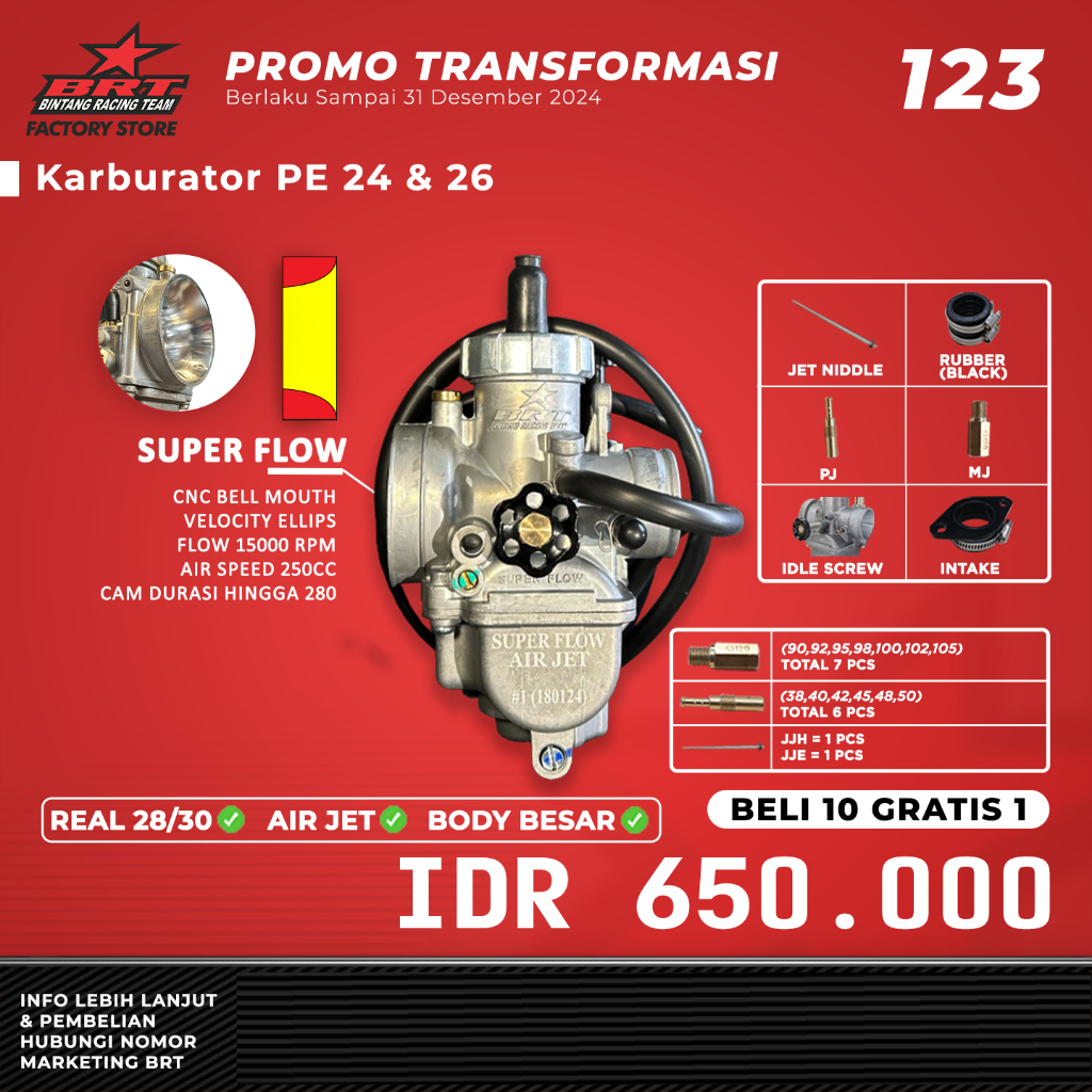 Jual KARBURATOR PE 24 & 26 BRT BINTANG RACING TEAM | Shopee Indonesia