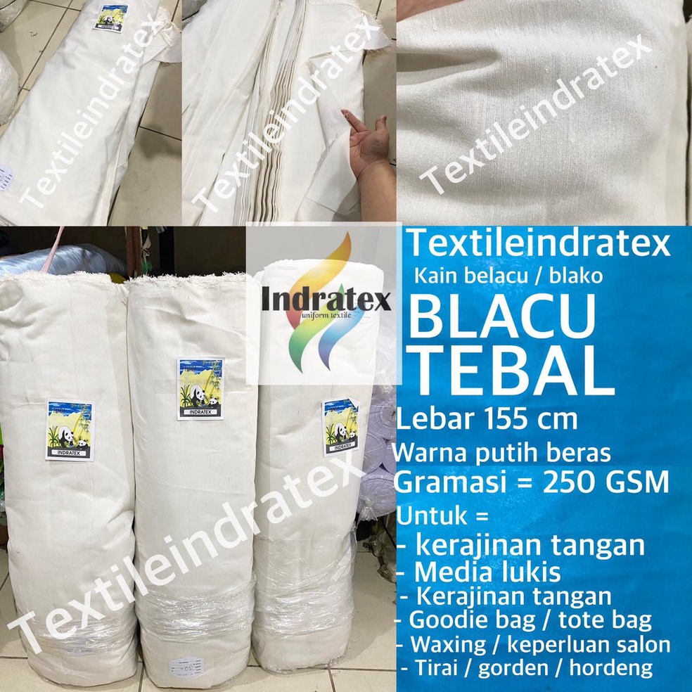 Jual per 1 roll Kain BLACU BELACU TEBAL putih polos lebar 155 cm CALICO ...