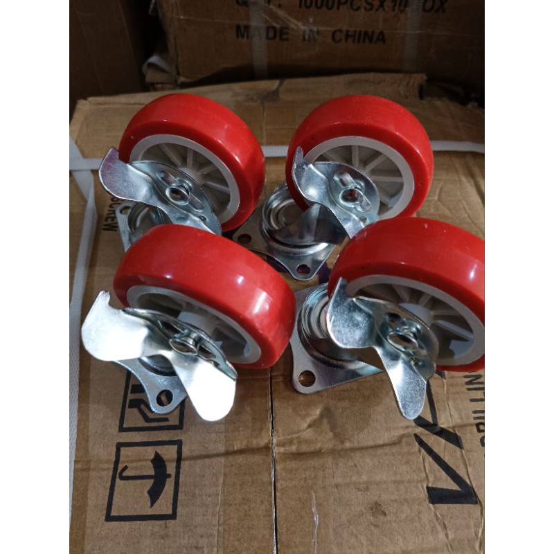 Jual roda merah hidup rem 3 inchi YSK 1set 4 pcs roda lori roda etalase ...