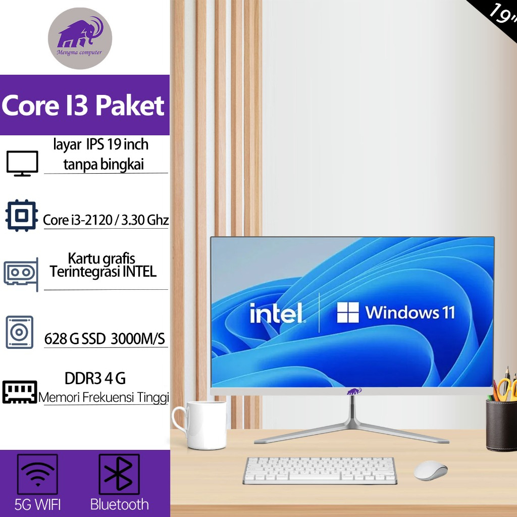 Komputer PC All-in-One Baru: Prosesor Intel Core i5/i3, RAM 8G/16GB+SSD  256/512GB Cepat, Layar Full HD 19/22/24 Inci, Cocok untuk Rumahan, Kantor,  dan