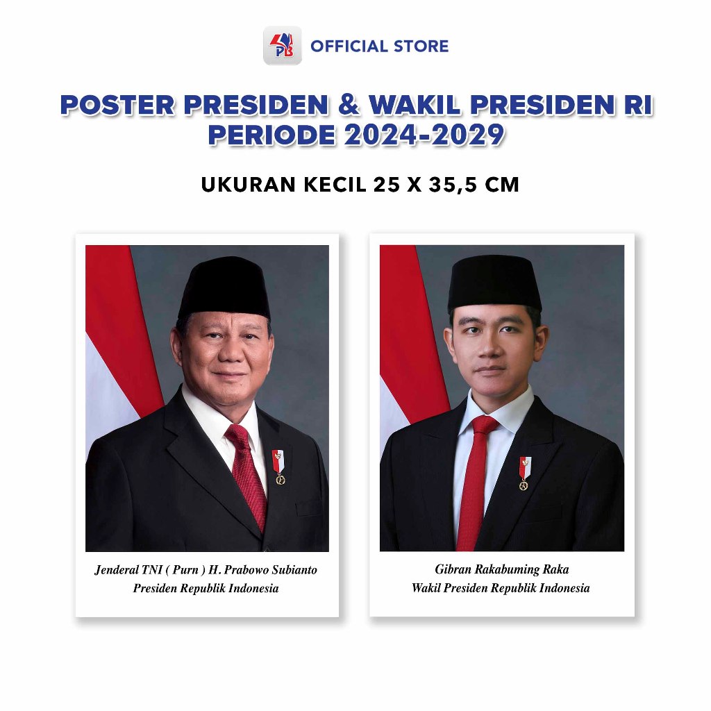 Jual Foto Presiden Dan Wakil Presiden Indonesia 2024 - 2029 Prabowo