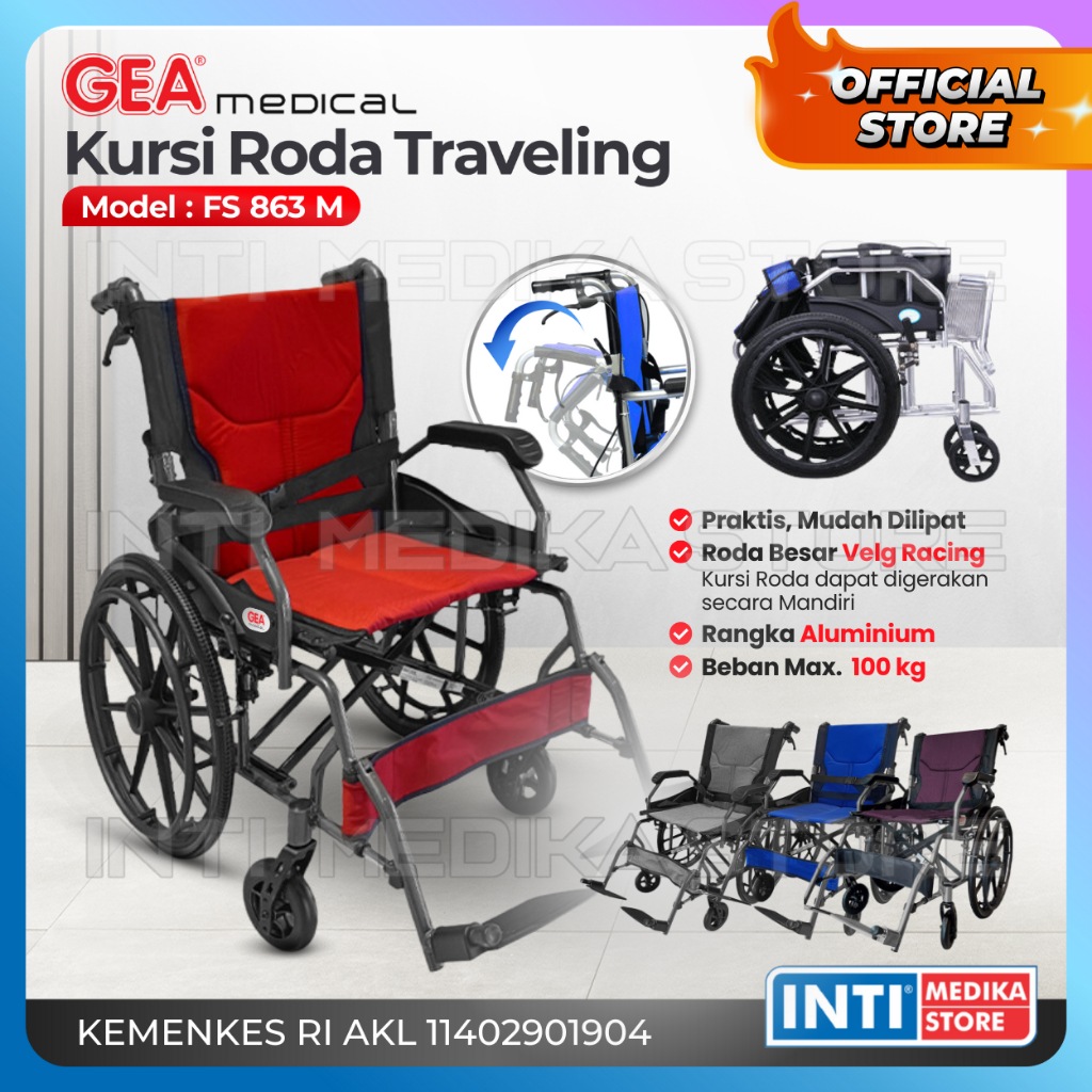 Jual GEA - Kursi Roda TRAVEL PORTABLE Aluminium FS 863M | Shopee Indonesia