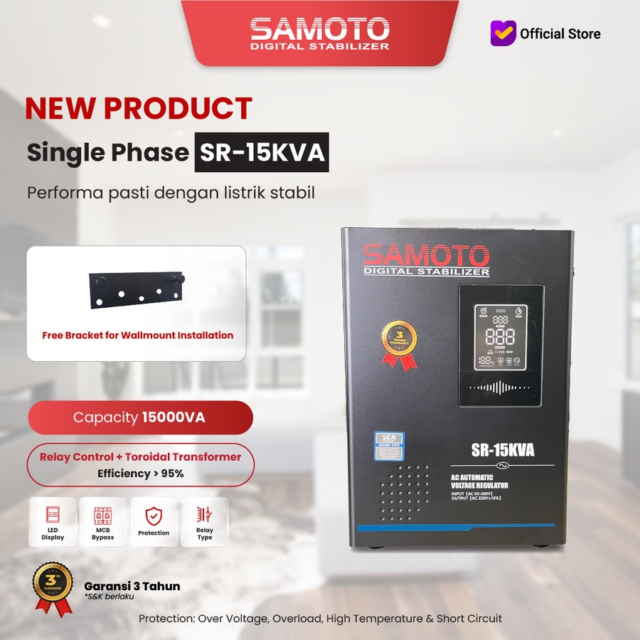 Jual SR15KVA Stabilizer Relay SAMOTO Stabilizer AVR Controlled 15.000VA ...