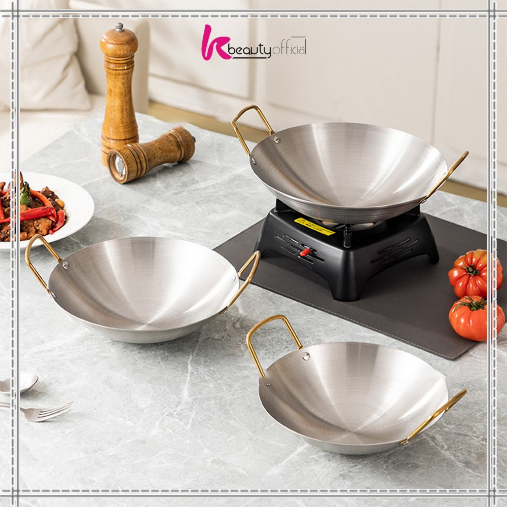Jual KB-C1212 Wajan Penggorengan Stainless Steel Tebal Kuat Gagang Gold ...