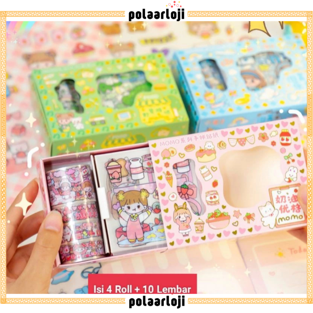 Jual PA STIKER ROLL MOMO WASHI TAPE ROLL KOREA 2D SET BOX SS246 ...