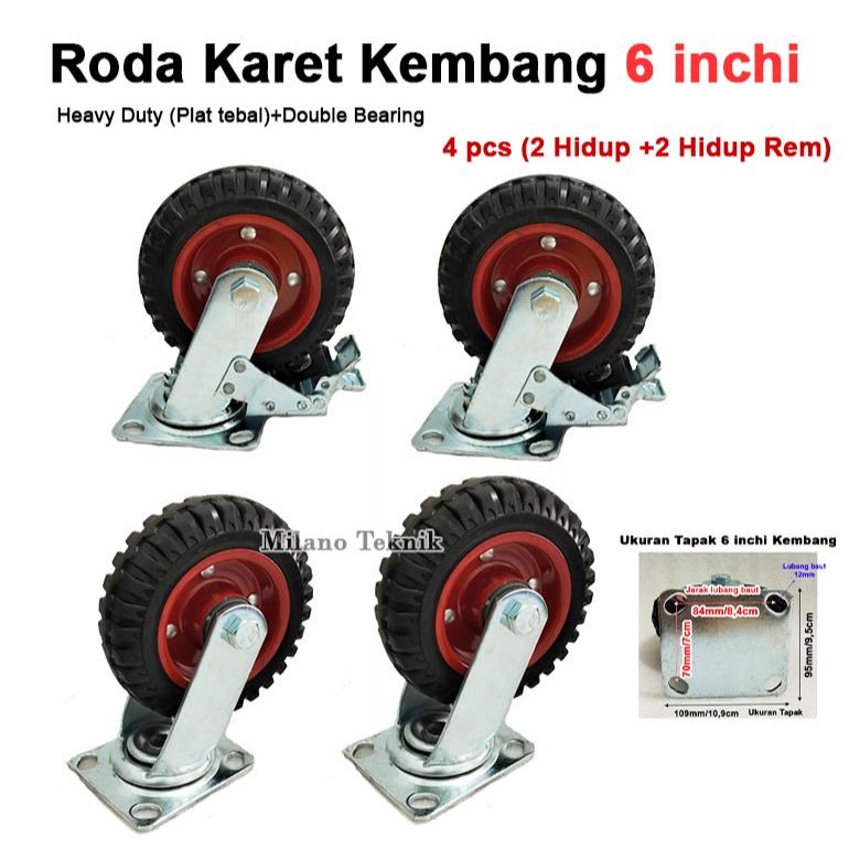 Jual Roda kembang 6 inchi karet (4pcs)VARIAN Mati/Hidup/Rem+Double ...