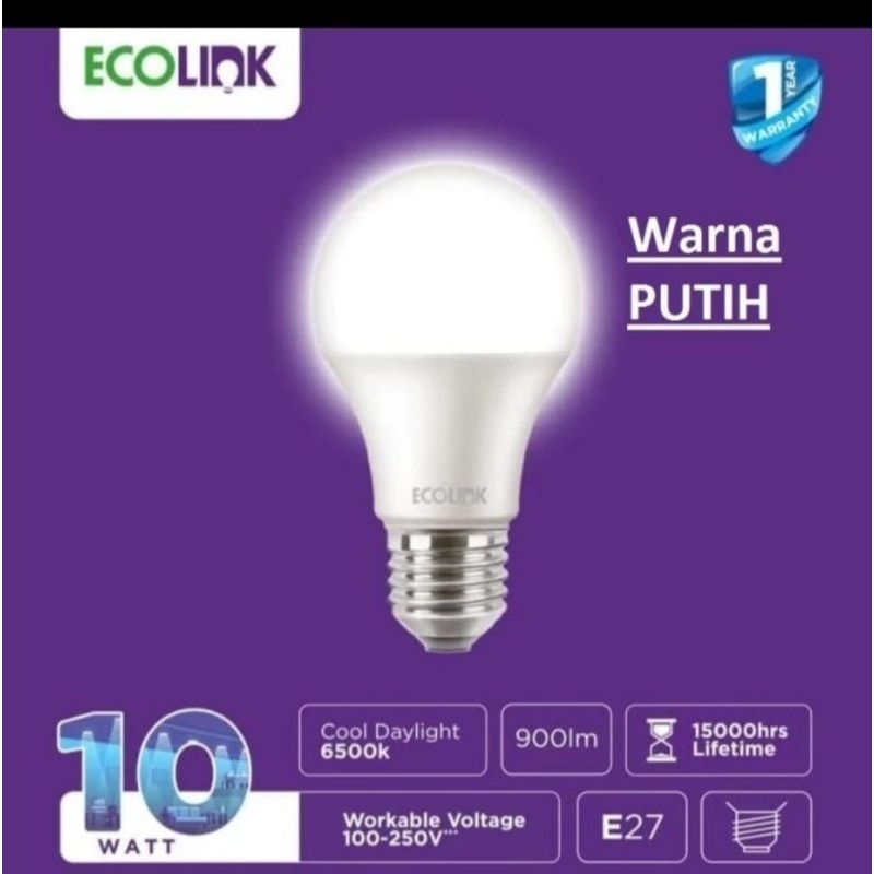 Jual Lampu Ledbulb Ecolink 10 Watt. 6500k . Warm White. lampu Bohlam ...