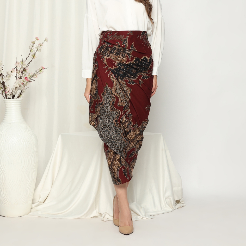 Jual Enzy Batik Rok Lilit Ruffler Ganesha - Maroon | Shopee Indonesia