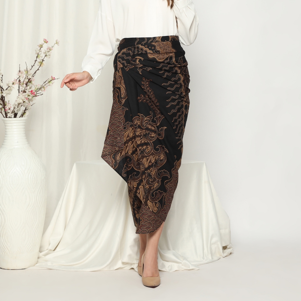 Jual Enzy Batik Rok Lilit Ruffler Ganesha - Black/Brown | Shopee Indonesia