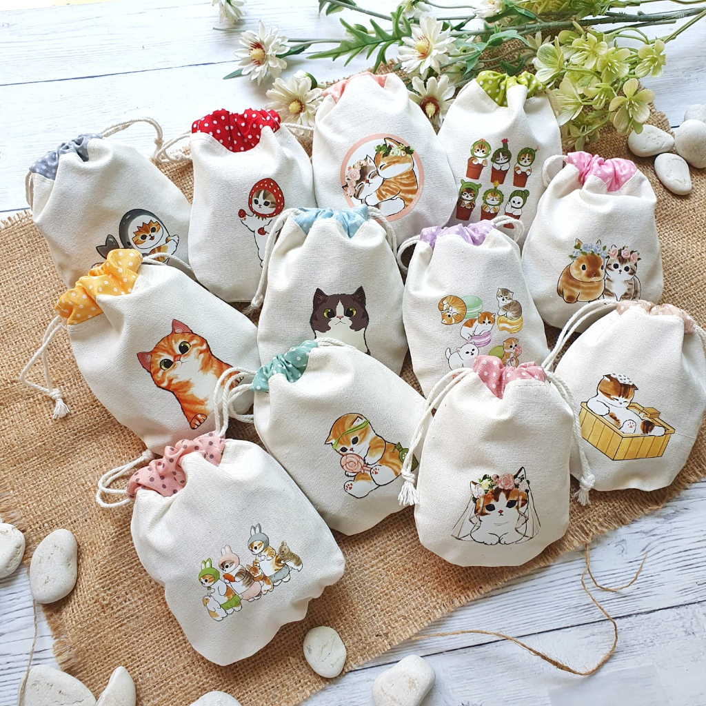 Jual Pouch Serut Blacu Mini Dompet Kantong Kain Kecil Mofusand