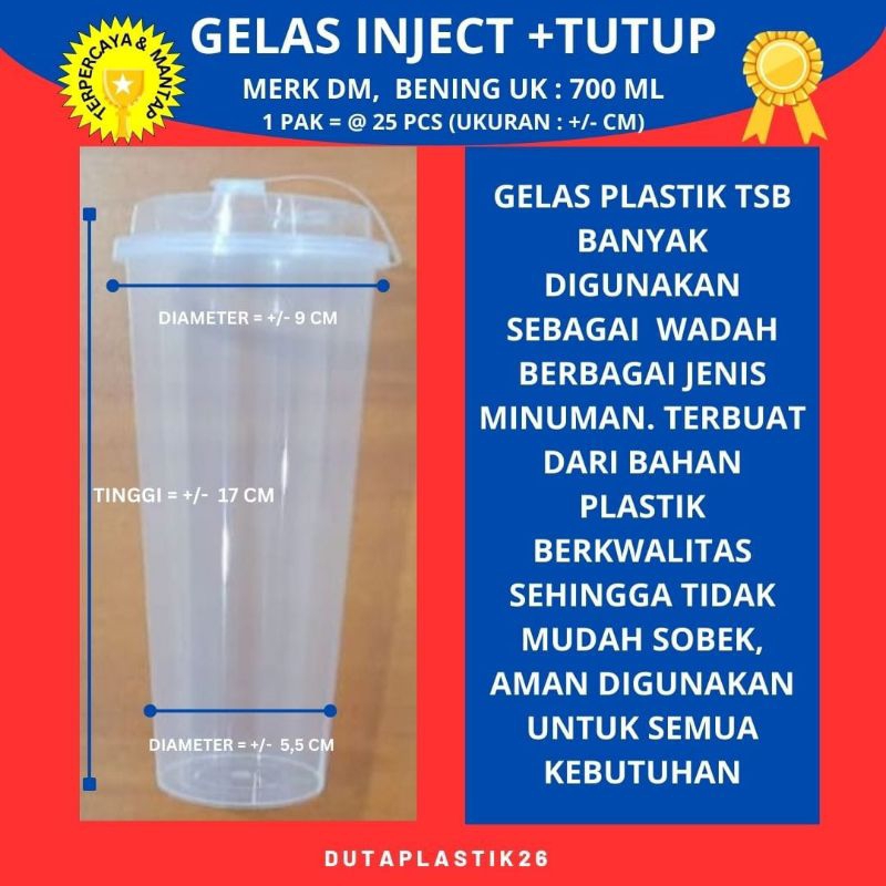 Jual GELAS DM 700 ML/ GELAS INJECT + TUTUP @25 PCS | Shopee Indonesia
