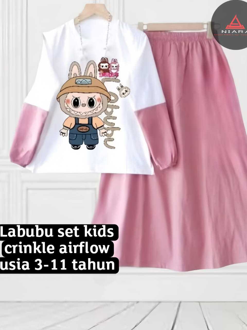 Jual SETELAN BAJU MUSLIM ANAK BAHAN CRINKLE AIRFLOW GAMBAR LABUBU SET ...