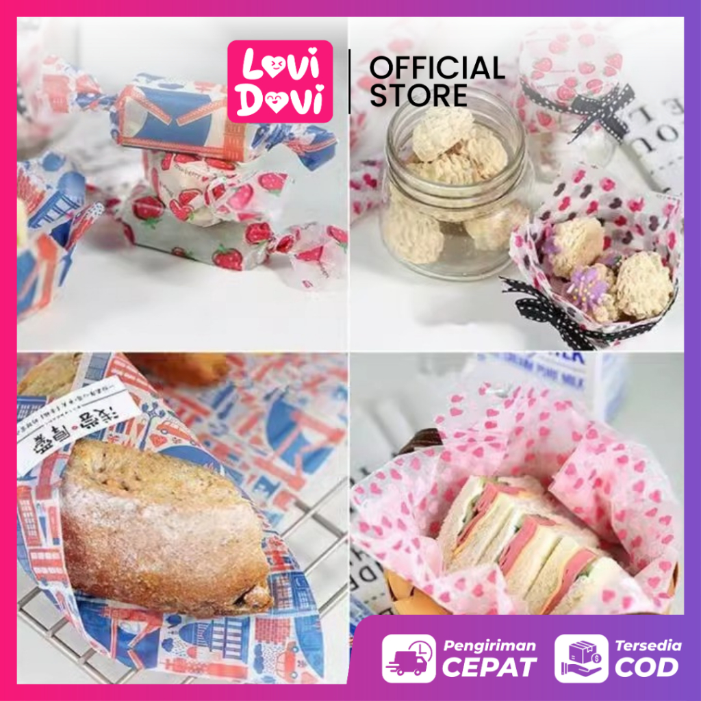 Jual Kertas Kue Motif isi 50lembar / Pembungkus Roti Sandwich Burger ...