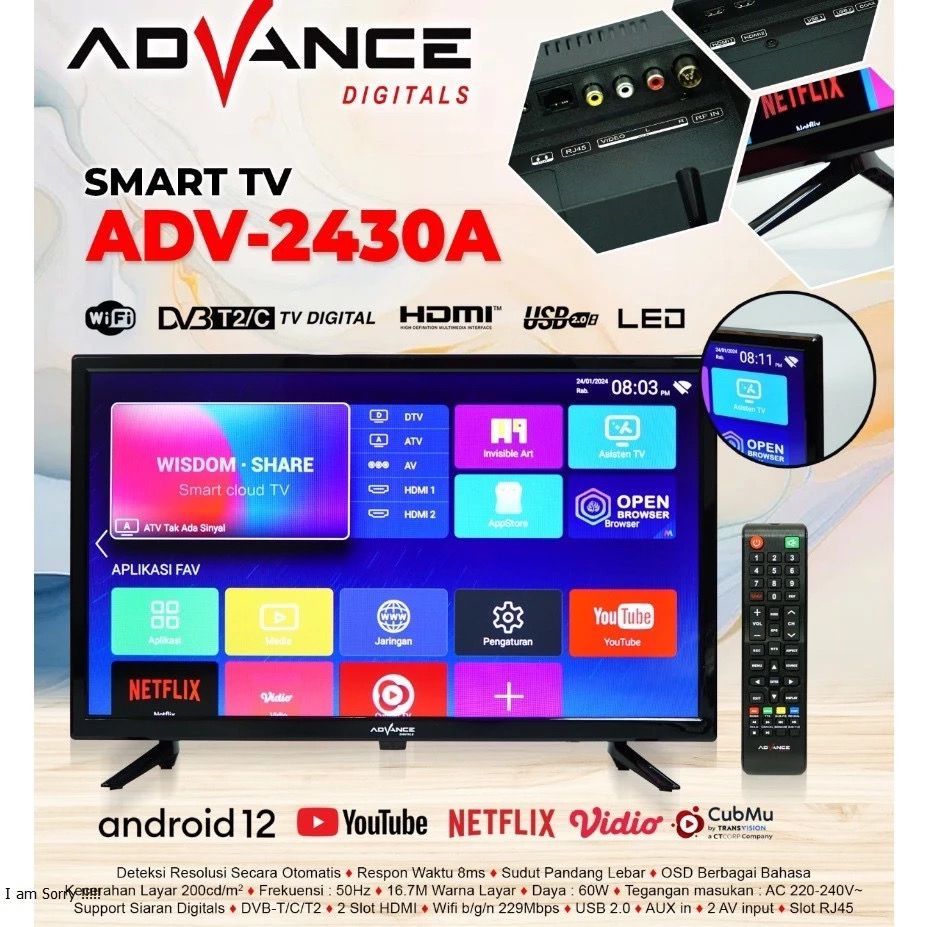 Jual Advance ADV-2430A TV HD 24inch Android TV Smart TV Support Siaran ...