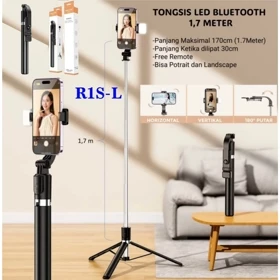 Tripod Tongsis Bluetooth 4in1 R1S L Tongsis Remote Shutter Lampu Led 170CM Selfie Stick 360