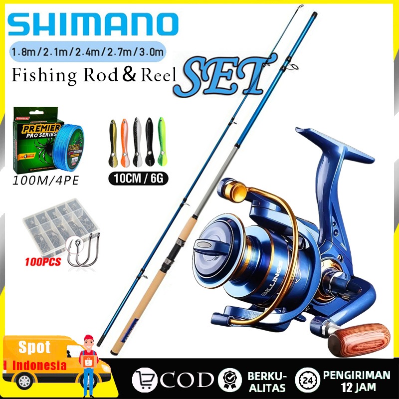 SHIMANO Full Set Fishing Rod Carbon Fiber Spinning Rod and  Spinning Reel Metal Spool Spinning Reel Set Kombo Alat Pancing  Fishing Set
