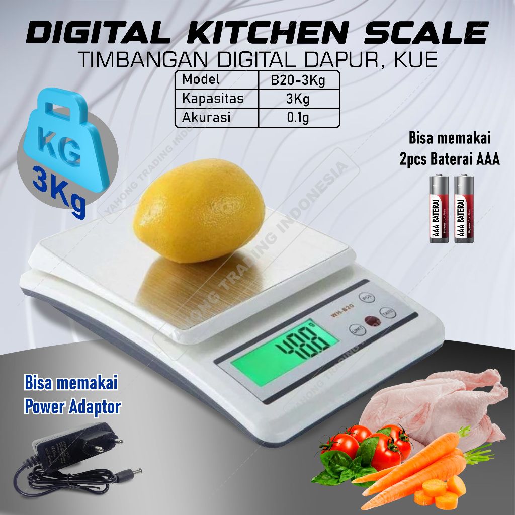 Jual Timbangan Digital Dapur Kue Makanan Bumbu Roti Portable 3kg 0.1g ...