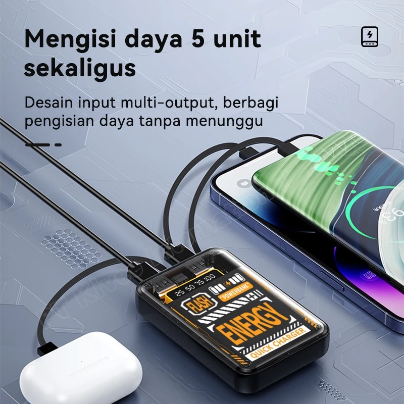 KIVEE Powerbank min Portable Fast Charging LCD 10000 mAh with Kabel data asli