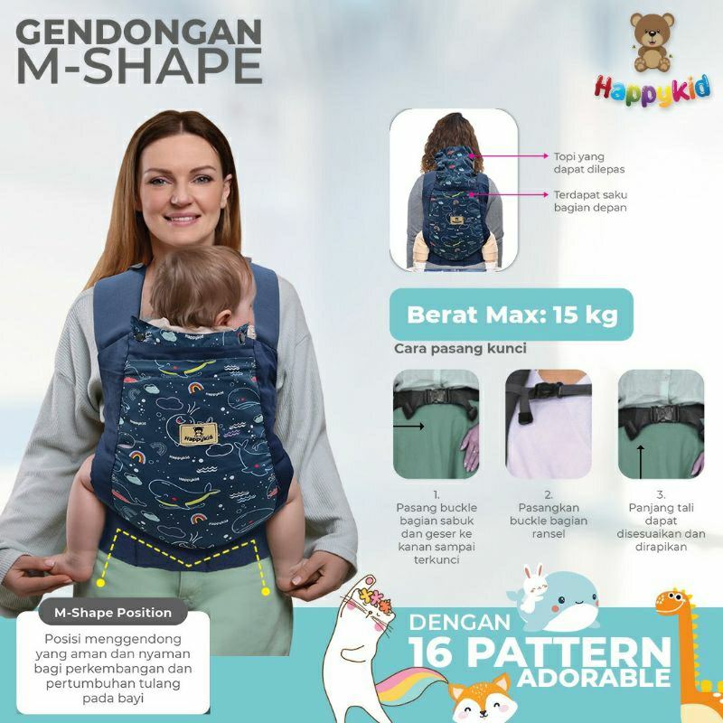 Jual Happykid Gendongan M-Shape | Gendongan Depan M-Shape 2 Position