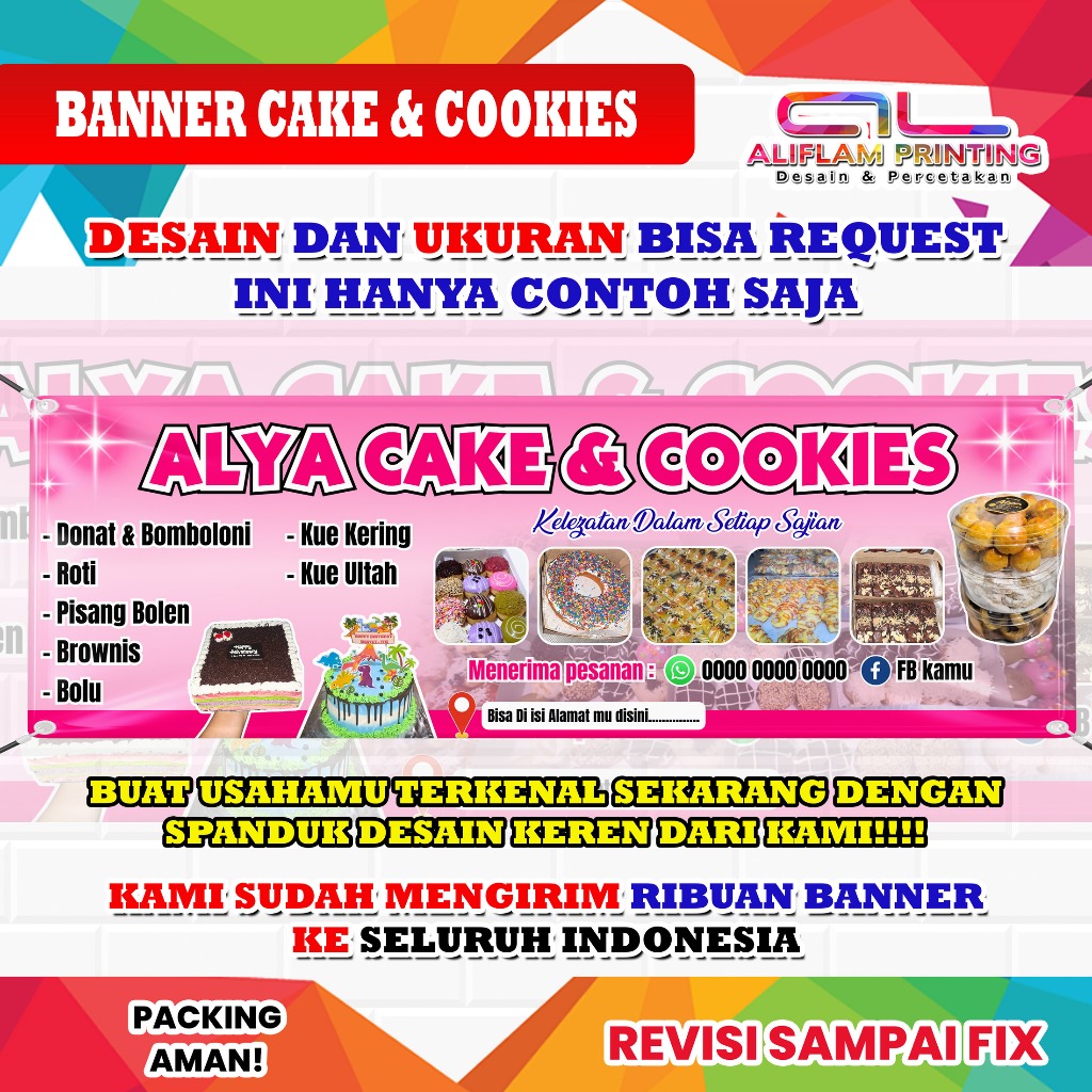 Jual CETAK BANNER SPANDUK ALYA CAKE & COOKIES COSTUM | GRATIS DESAIN ...