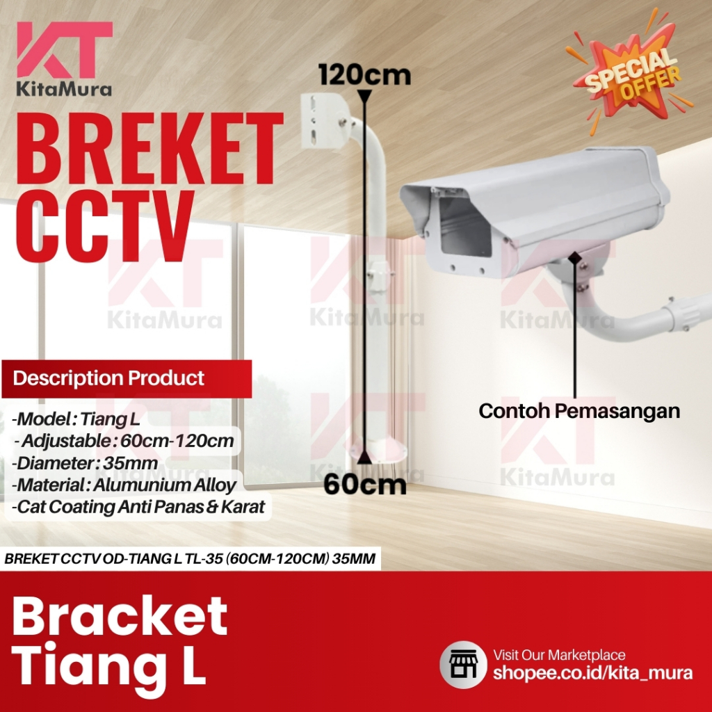 Jual Adjustable Bracket CCTV Outdoor Tiang L Panjang 30-60 CM, 60