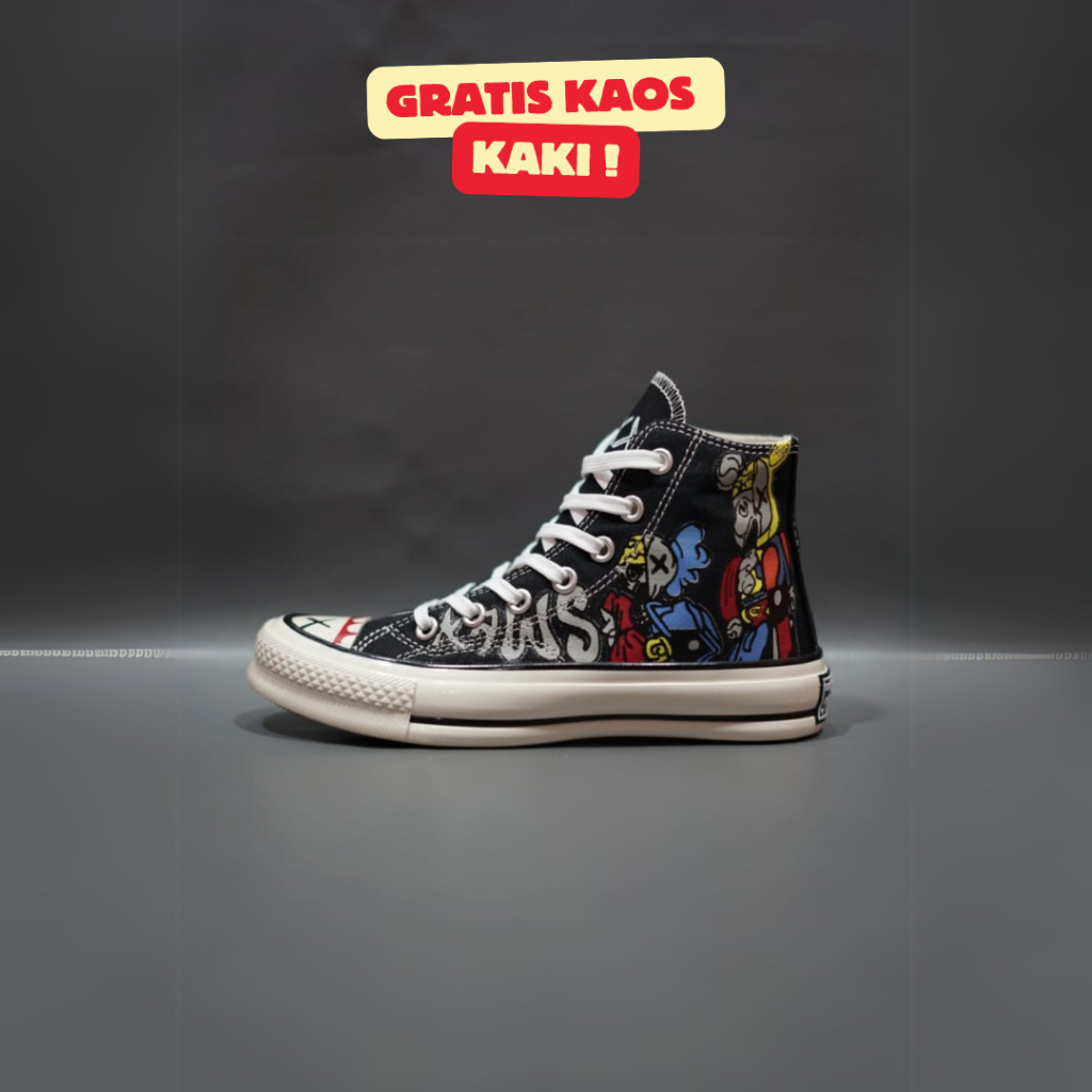 SEPATU CONVERSE 70S HIGH X KAWS COMPANION JILID 2 HITAM GRADE ORIGINAL 36 43 SNEAKERS BLACK WHITE