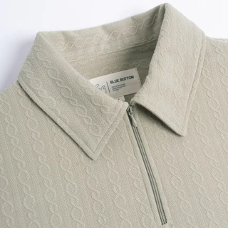 BLUEBUTTON Polo Shirt Zipper Neck Jacquard Knit Sage Green
