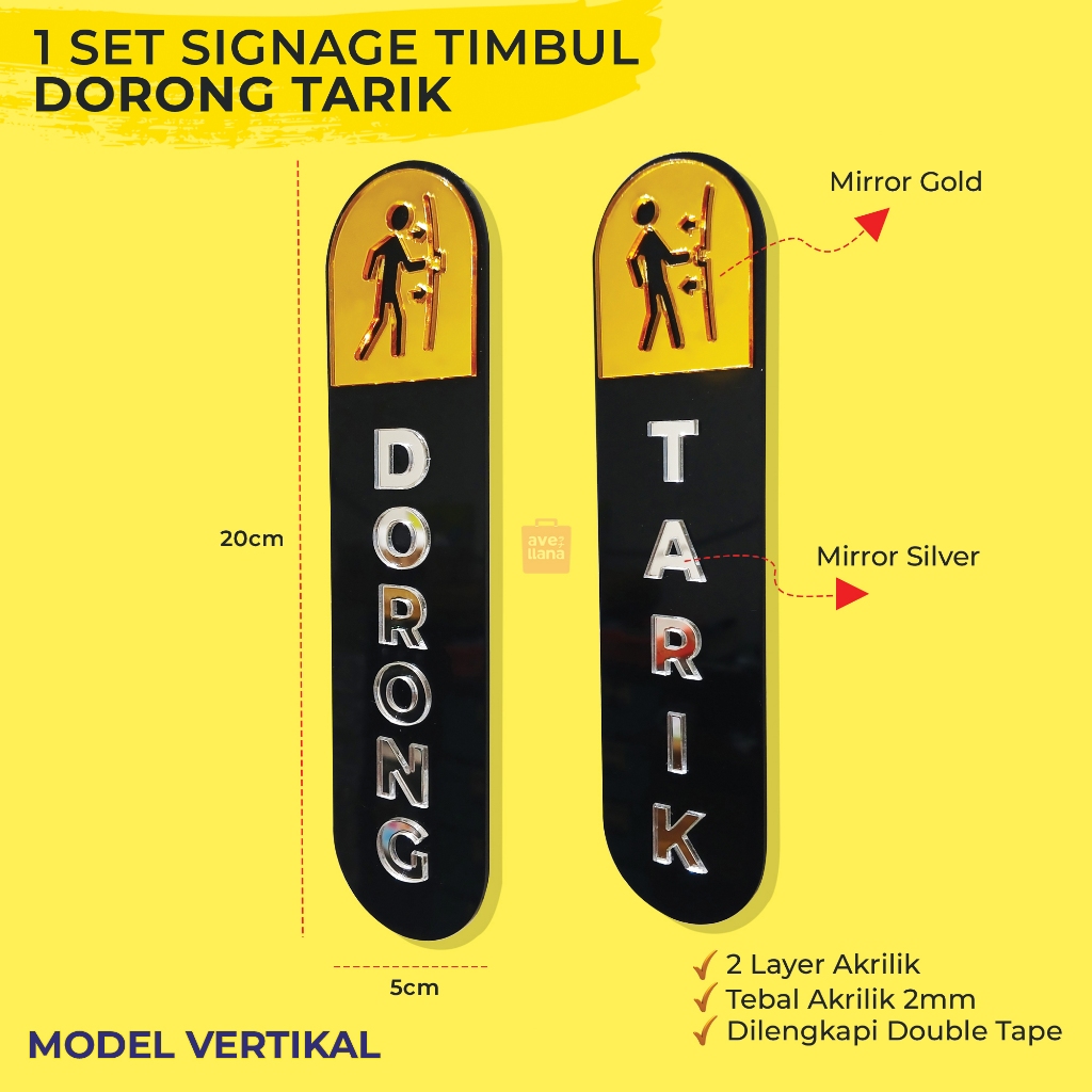 Jual 1 Set Tanda Dorong Tarik Vertikal Akrilik Timbul Sign Pintu Dorong ...
