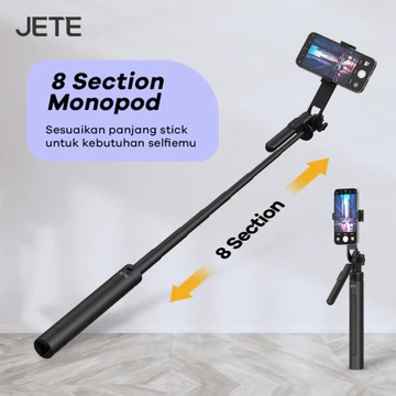 Jete H15 Multifungsi Tripod Tongsis Bluetooth Remote Selfie Stick 1.8M Rotasi 360° Bahan Metal