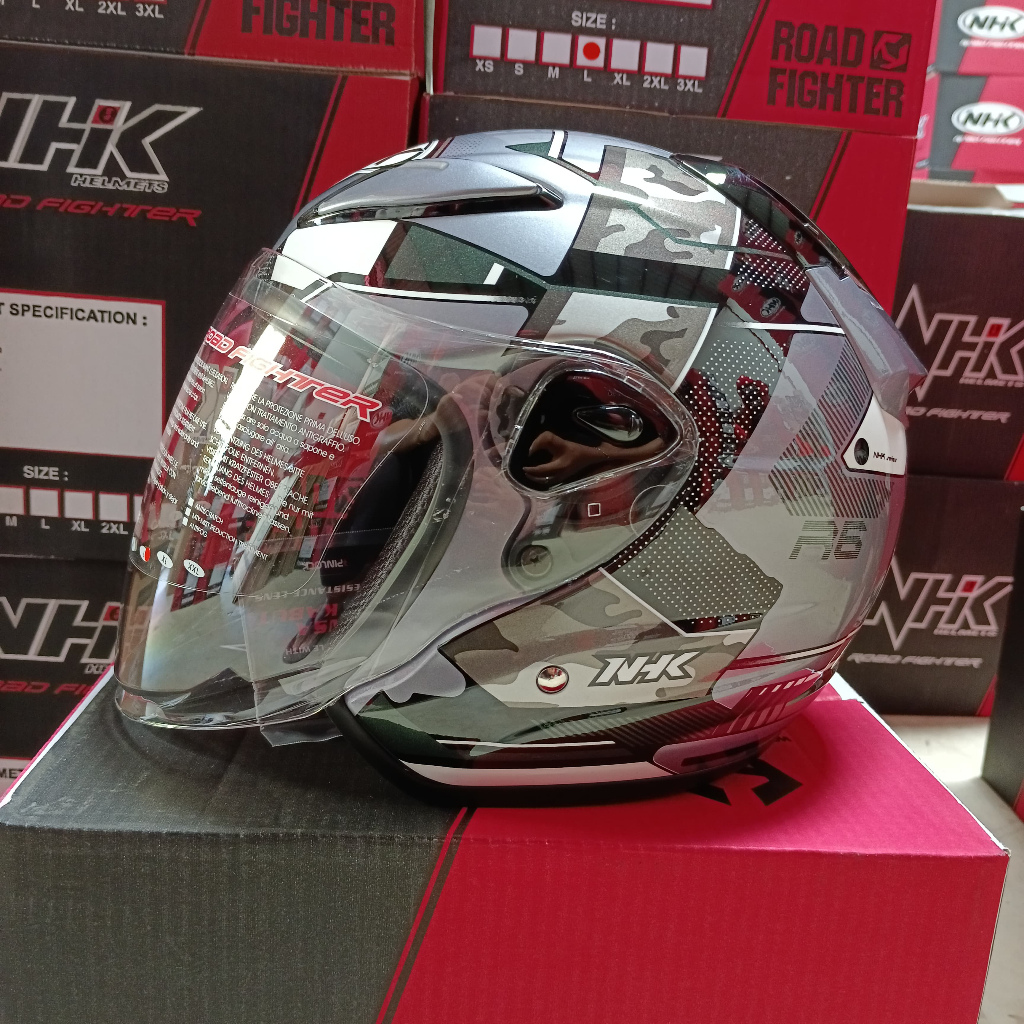 Jual HELM HALF FACE NHK R6 ELLIES DARK GREY SILVER | Shopee Indonesia