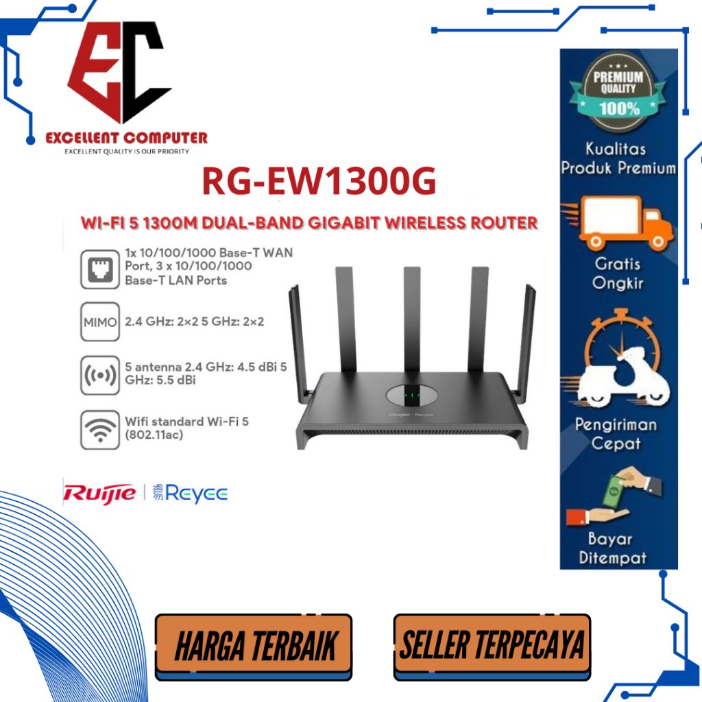 Jual Ruijie RG-EW1300G AC1300M Dual-band Gigabit Wireless Router ...