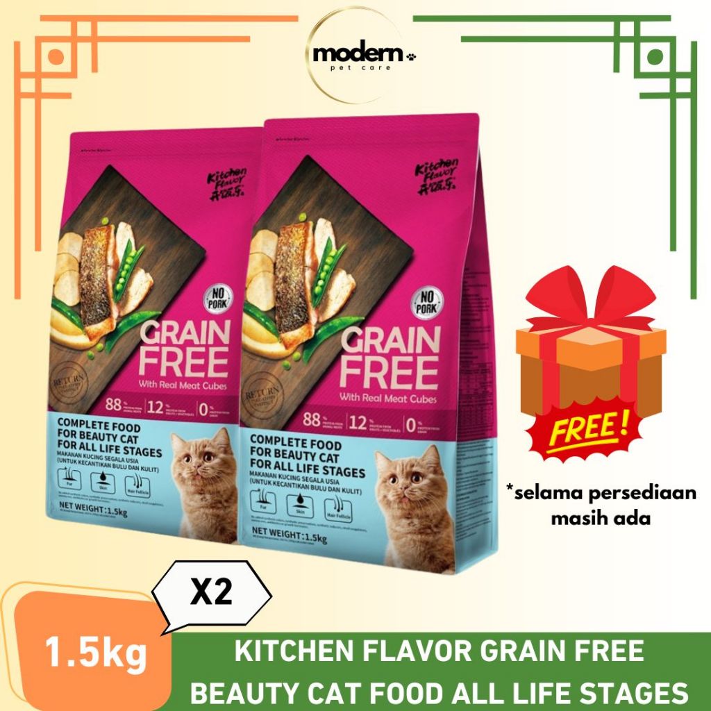Jual Kitchen Flavor Grain Free Beauty Cat Food 1.5kg - Isi 2 + Free ...
