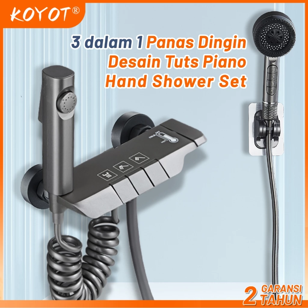 KOYOT Desain Tuts Piano Kran Hand Shower Set Panas Dingin Abu-abu dengan Mixer Panas Dingin 3 Ways / Jet Shower / Hand Shower Mandi - foto 1