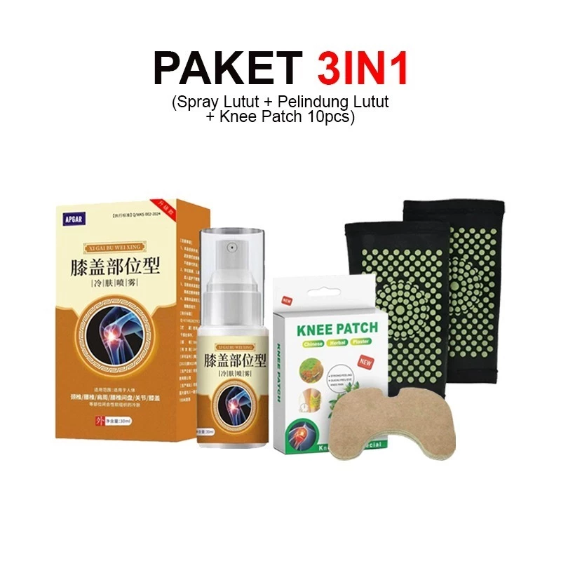 ( PAKETAN ) Paket Kesehatan - Knee Patch Isi 10Pcs + Weixing Spray Lutut + Pelindung Lutut | AutoStock