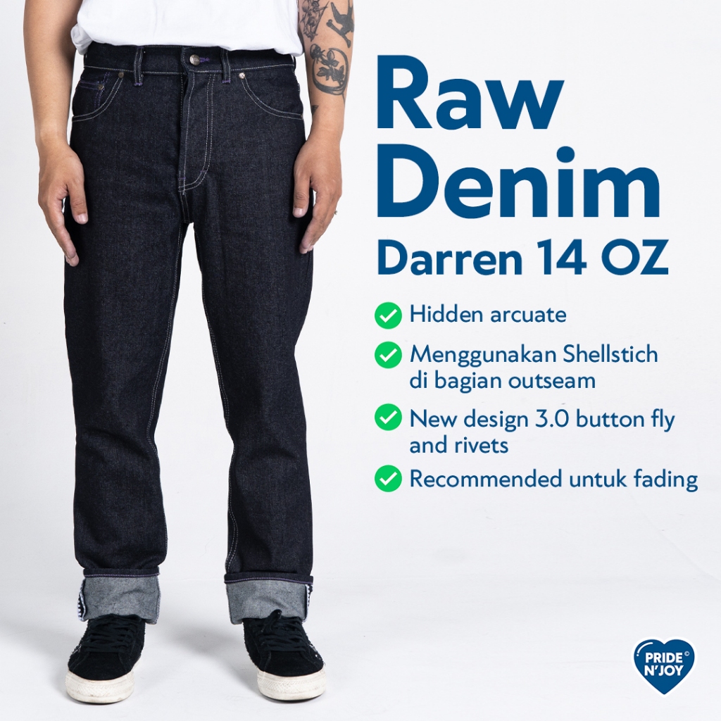 Jual Pride N Joy Celana Jeans Raw Denim Darren 14 Oz Shopee