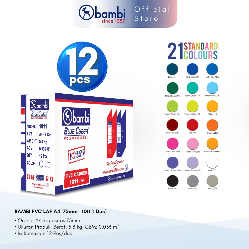 Jual 1 Dus Bambi Lever Arch File Ordner A4 All Color Jumbo Size 75 mm ...
