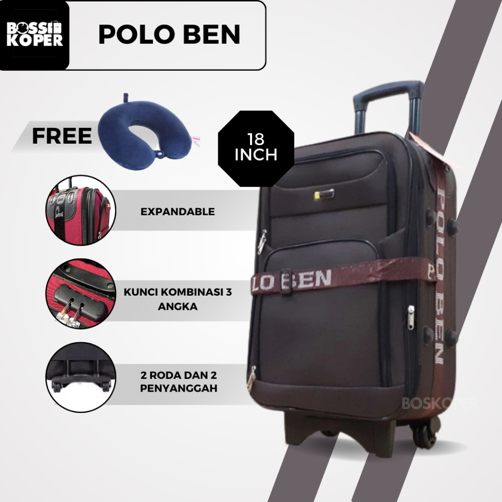 Koper Polo Kain 18 inch ukuran kabin-koper import-koper anak-koper Kain  hardcase-koper import