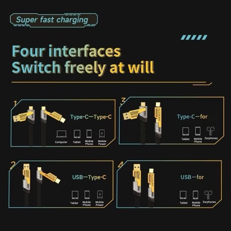 Jual Kabel Data Fast Charging 4 IN 1 USB Type A, Type C, iOS Multiple ...
