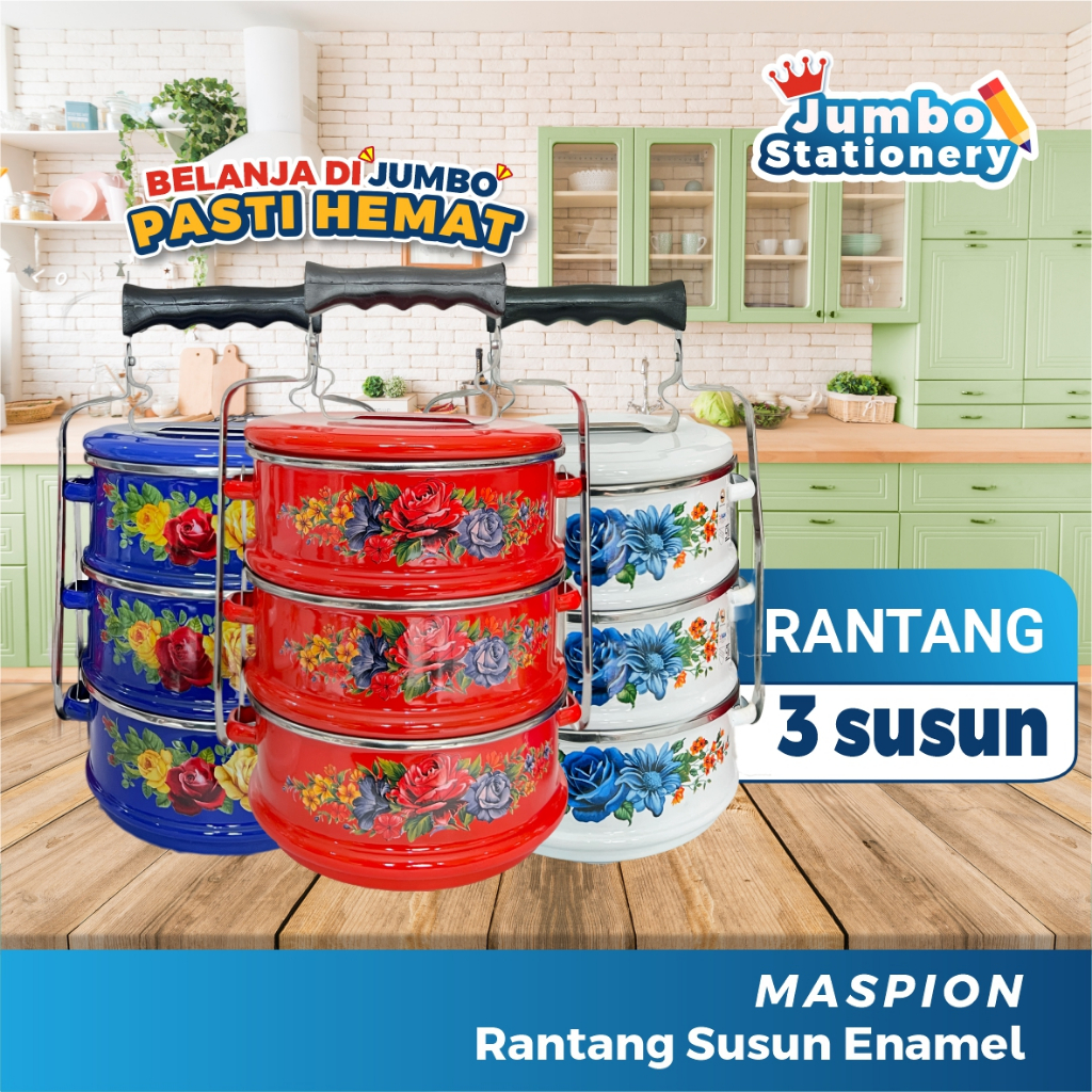 Jual Maspion Rantang 3 Susun Klasik Jadul Stainless Enamel Kedaung ...