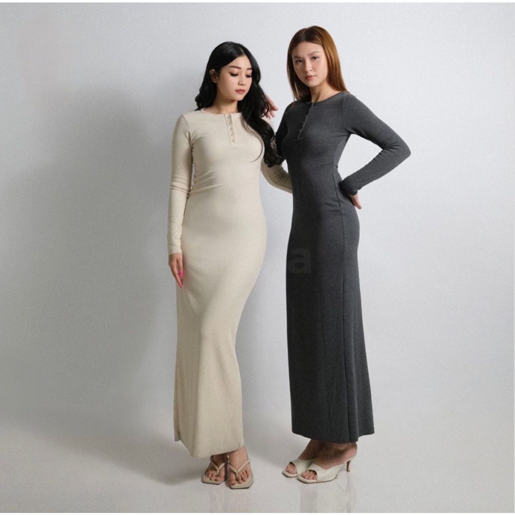 Tampil Modis dan Anggun Setiap Hari dengan Arisha Long Dress Casual Wanita Rib Knit ala Korea