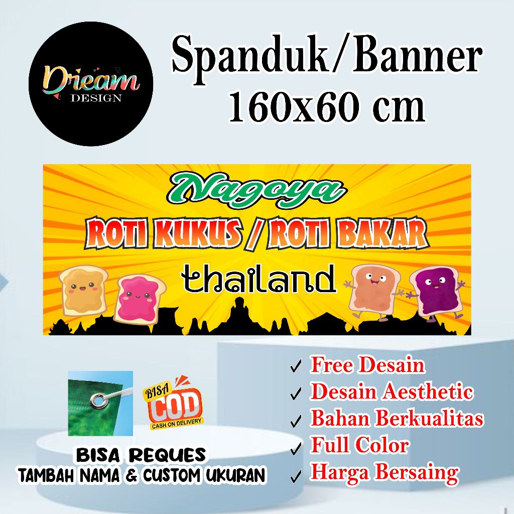 Jual Spanduk 160x60 cm roti kukus & bakar thailand Custom Desain ...