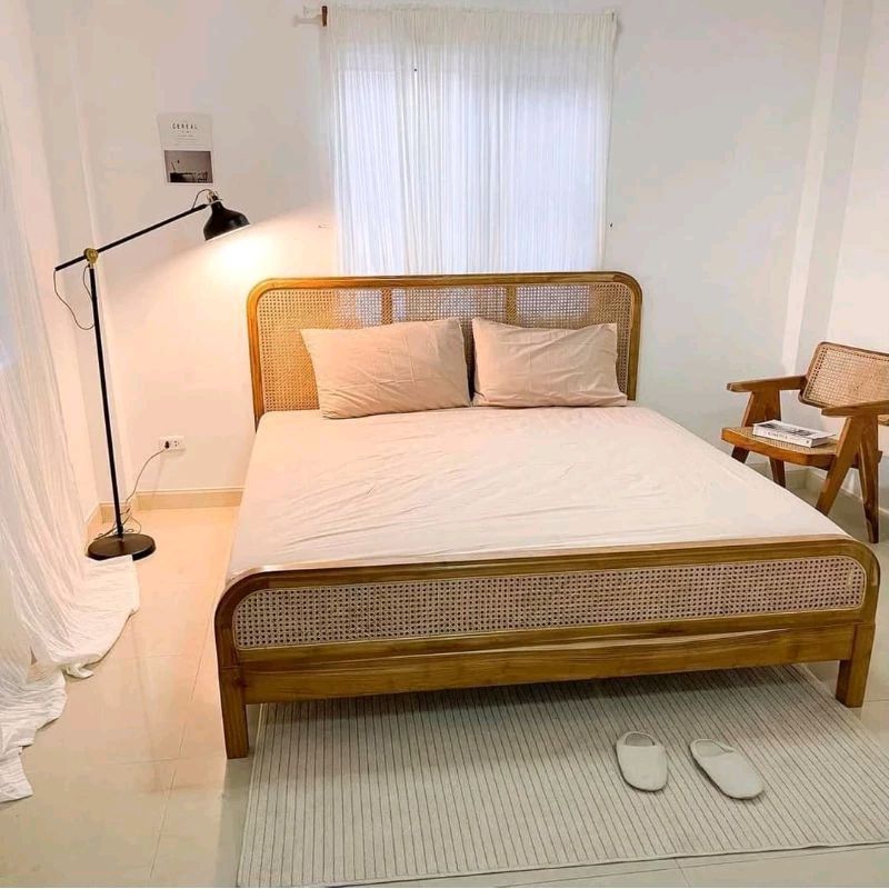 Jual Dipan minimalis rotan, bed frame kombinasi rotan retro | Shopee ...