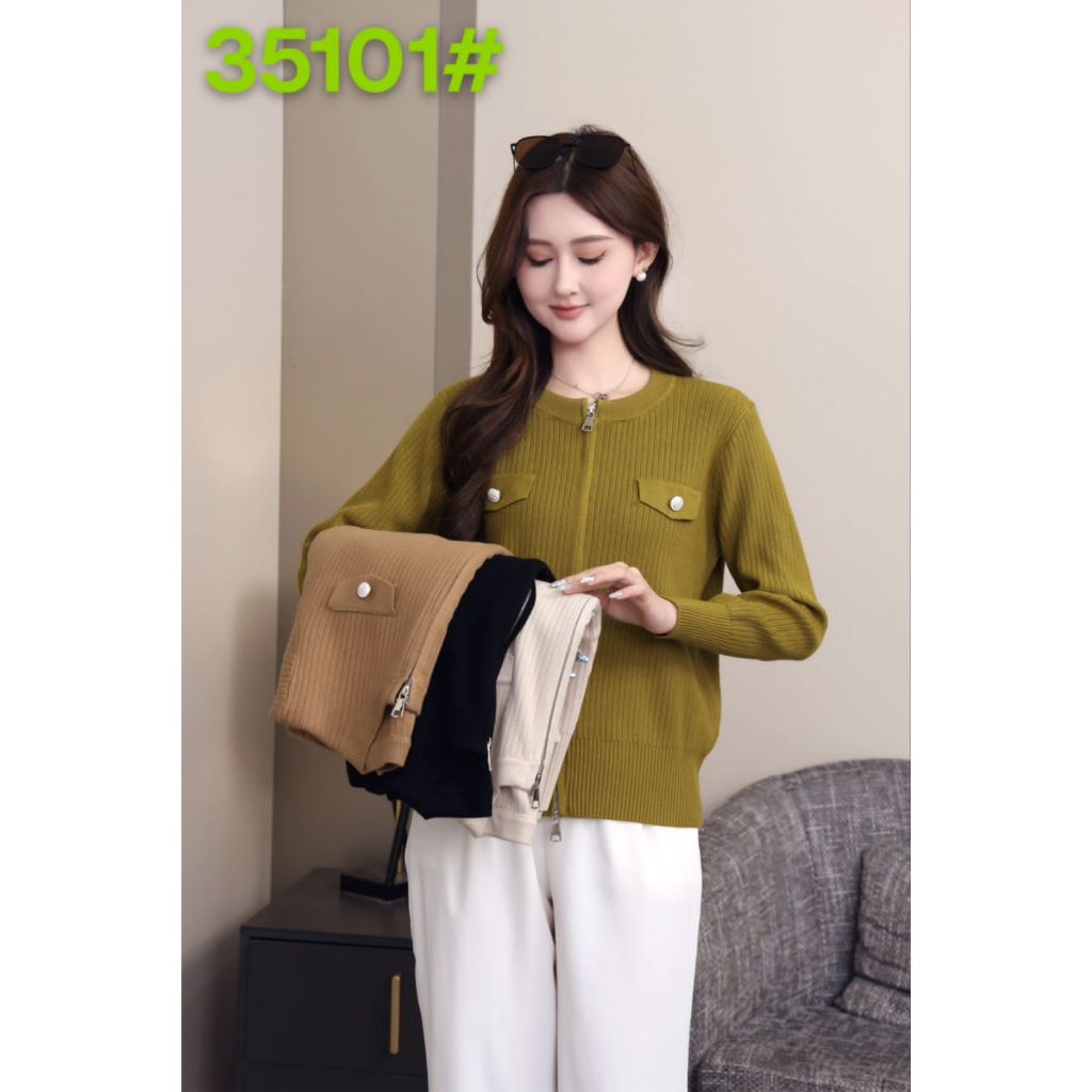 Jual CARDIGAN RAJUT WANITA 35101# ZIPPER [FAKE POCKET] PREMIUM TERBARU ...