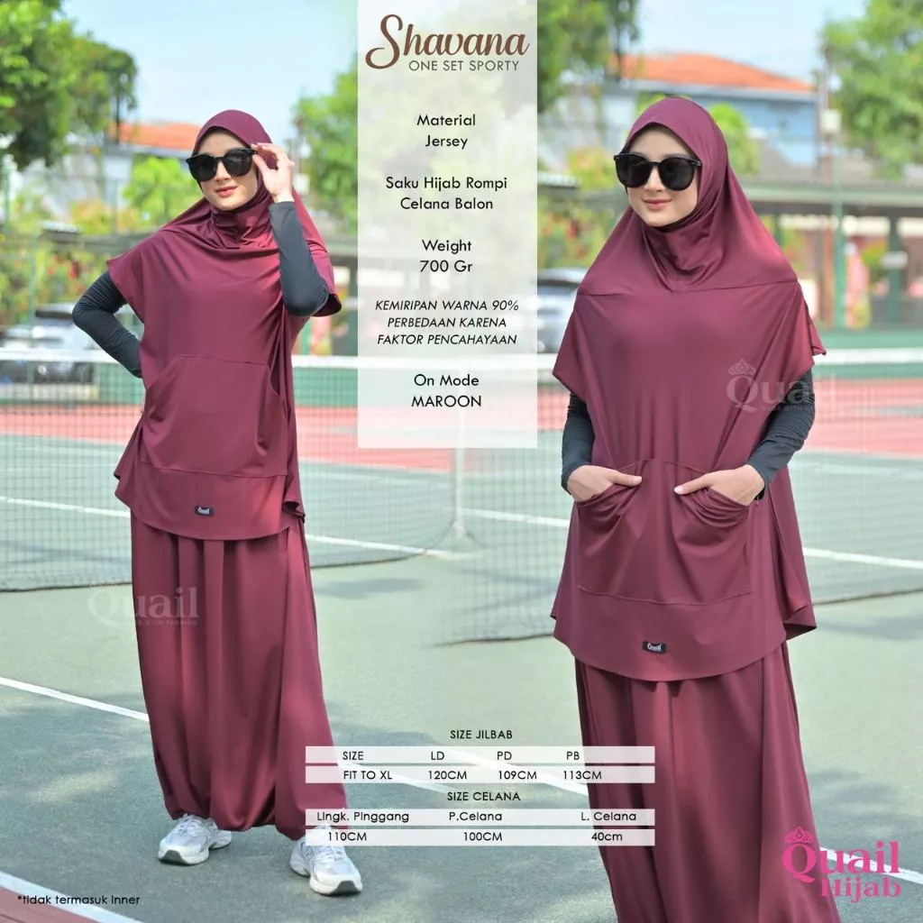 Hijab Quail Shavana Set Baju Olahraga Sporty Atasan dan Jilbab Rompi Vest