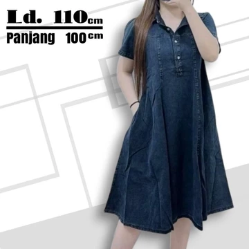 Dress Wanita Jumbo Ld 130 Ld 110 Bahan Jeans Wash Tidak Kaku