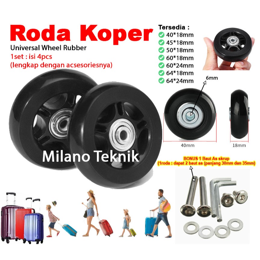 Jual (4pcs)Roda Koper Universal Wheel Replacement Pengganti Rubber ...