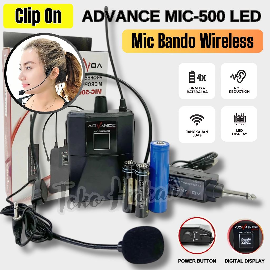 Jual Clip On Advance Mic-500 LED Mic Bando Wireless Mic Clip On ...