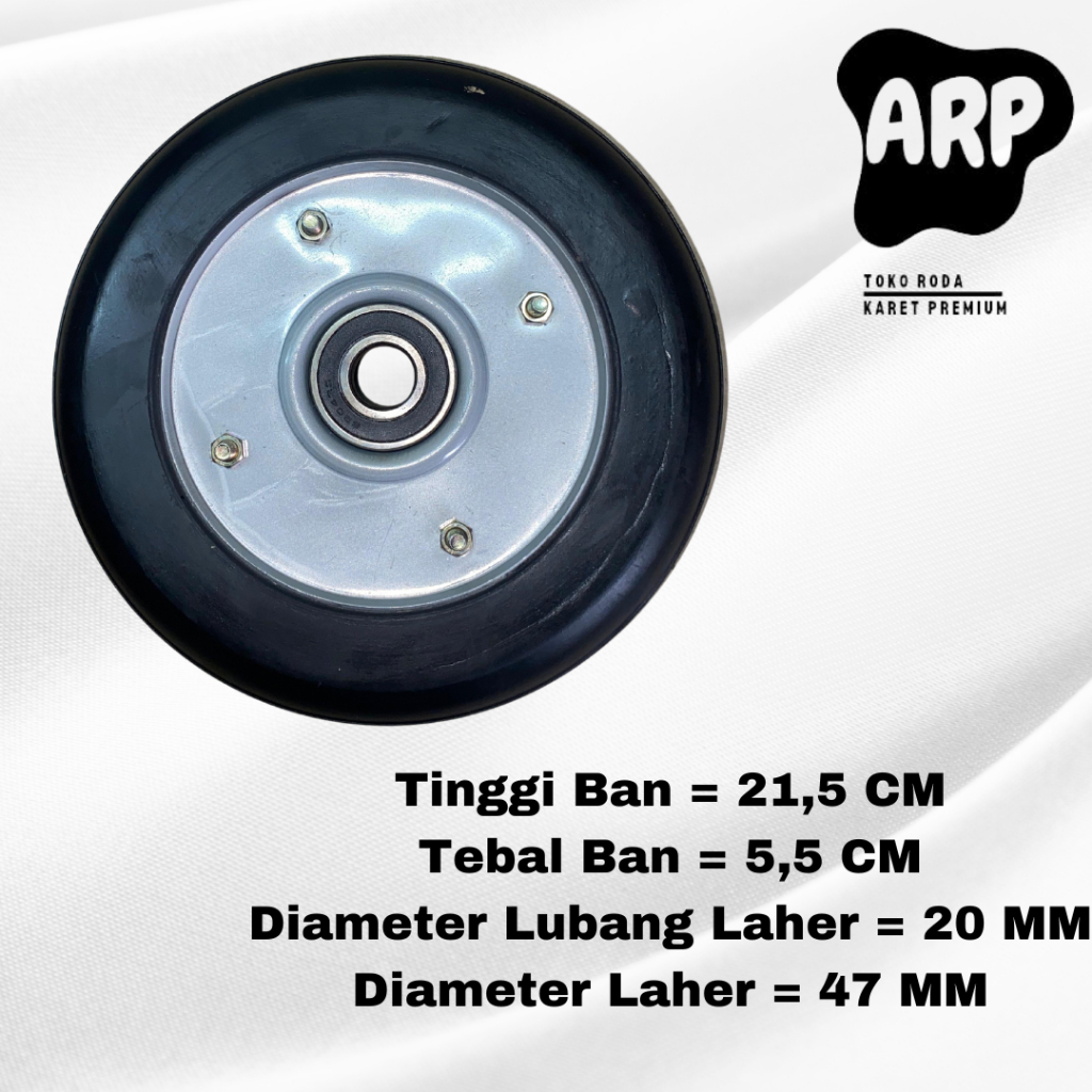 Jual Roda Troli 8 inch Double Bearing Velg Besi Laher 6204 Full Karet ...
