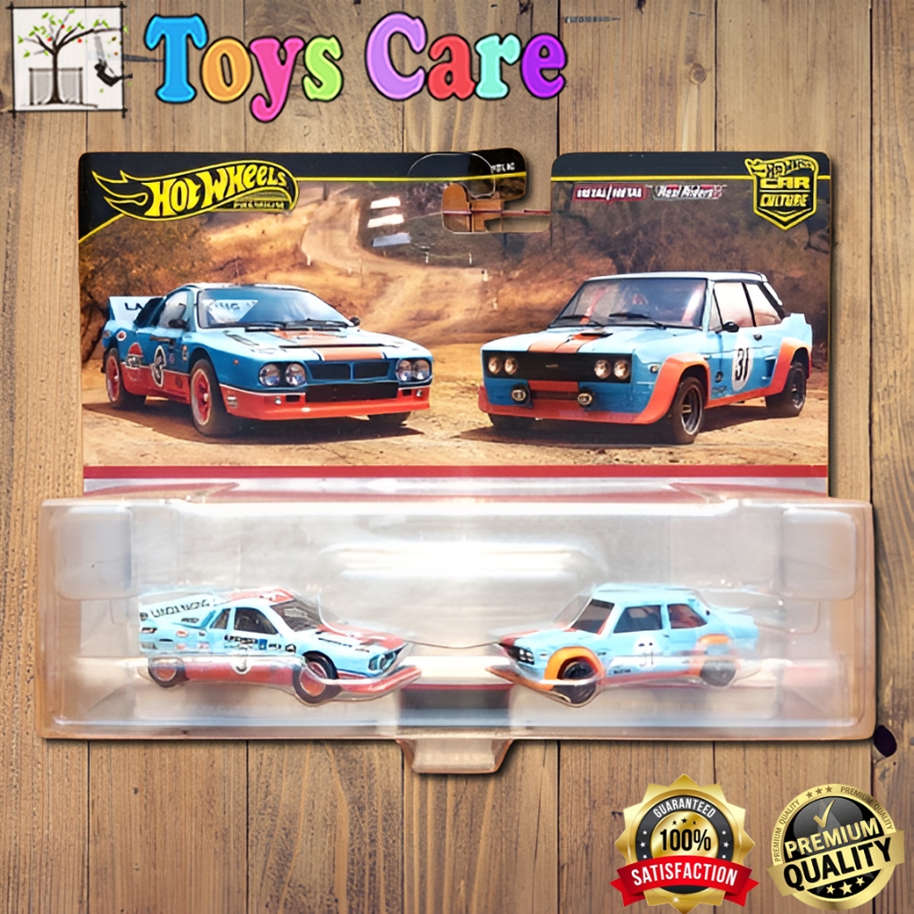 Pack De 2 Voitures Hot Wheels 1/64 - Lancia Rally 037 Gulf + Fiat 131 Abarth Gulf - Boîte Fermée, Modèle 2023